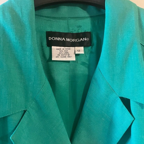 Donna Morgan Green Wrap Dress with Notched Collar in Spearmint Silk and Linen - Picture 4 of 10